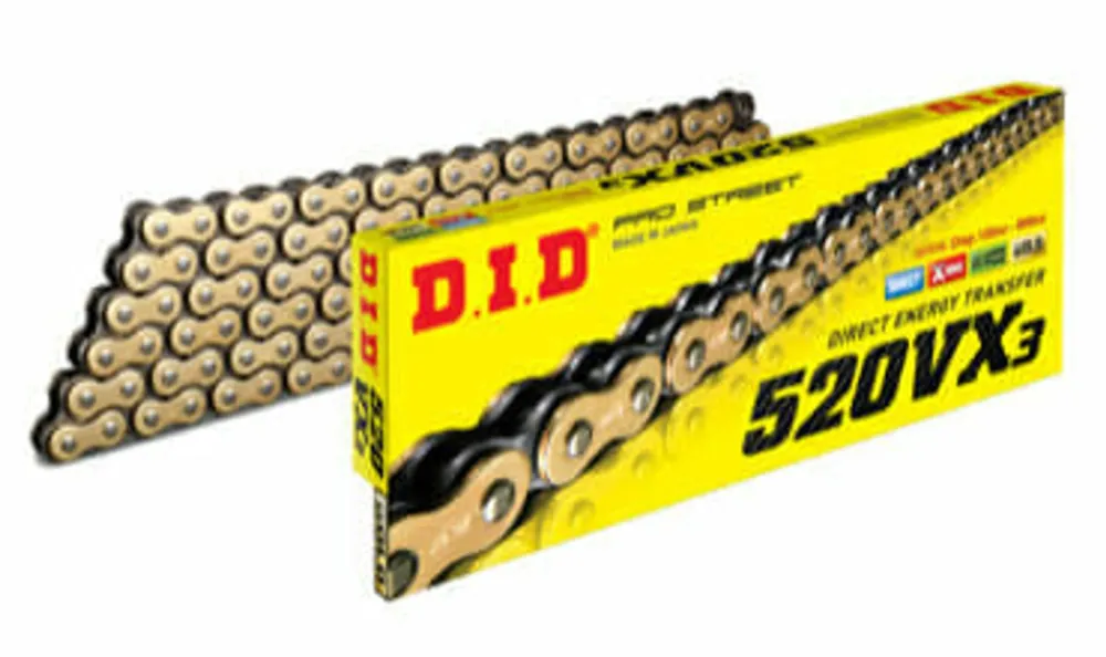 VX série X-Kroužkový řetěz D.I.D Chain 520VX3 118 článků Zlatá/Černá Finální Výprodej