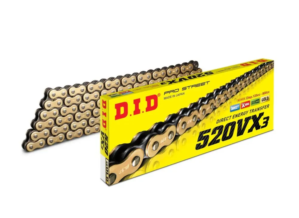VX série X-Kroužkový řetěz D.I.D Chain 520VX3 122 článků Zlatá/Černá Cenový Hit