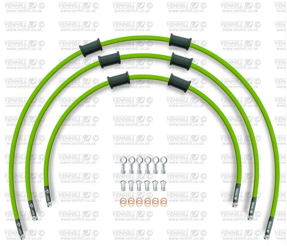 Dokud Zásoby Vydrží STANDARD Hadice přední brzdy sada Venhill POWERHOSEPLUS SUZ-6013FS-GR (3 hadice v sadě) zelené hadice, nerezové koncovky