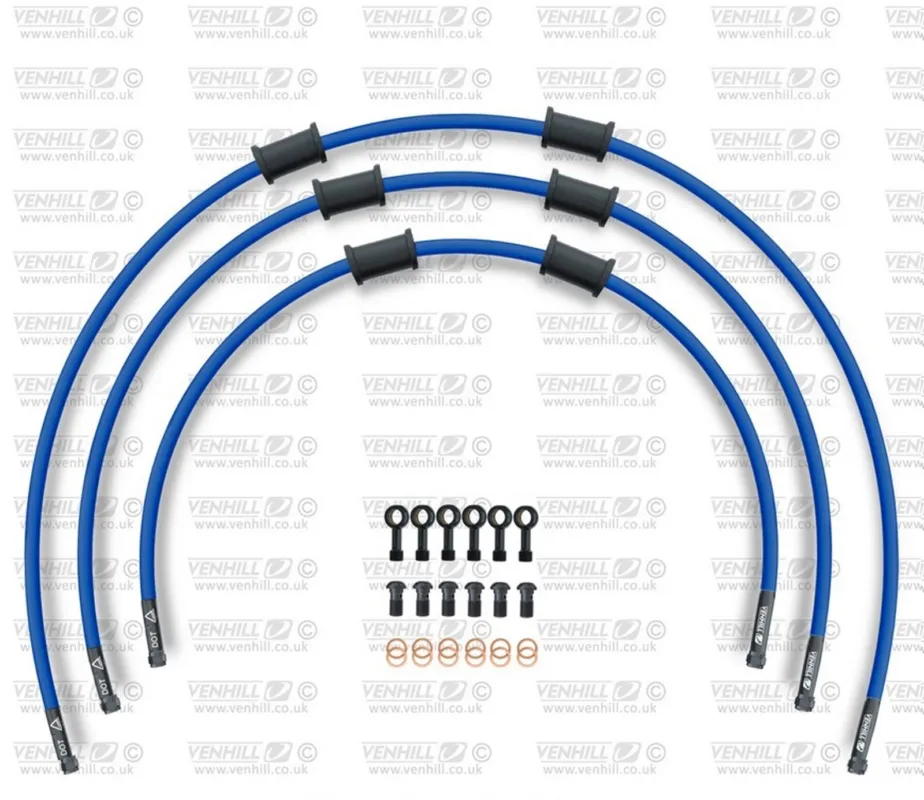 Akční Nabídka STANDARD Hadice přední brzdy sada Venhill POWERHOSEPLUS HON-5006FB-SB (3 hadice v sadě) modré hadice, černé koncovky