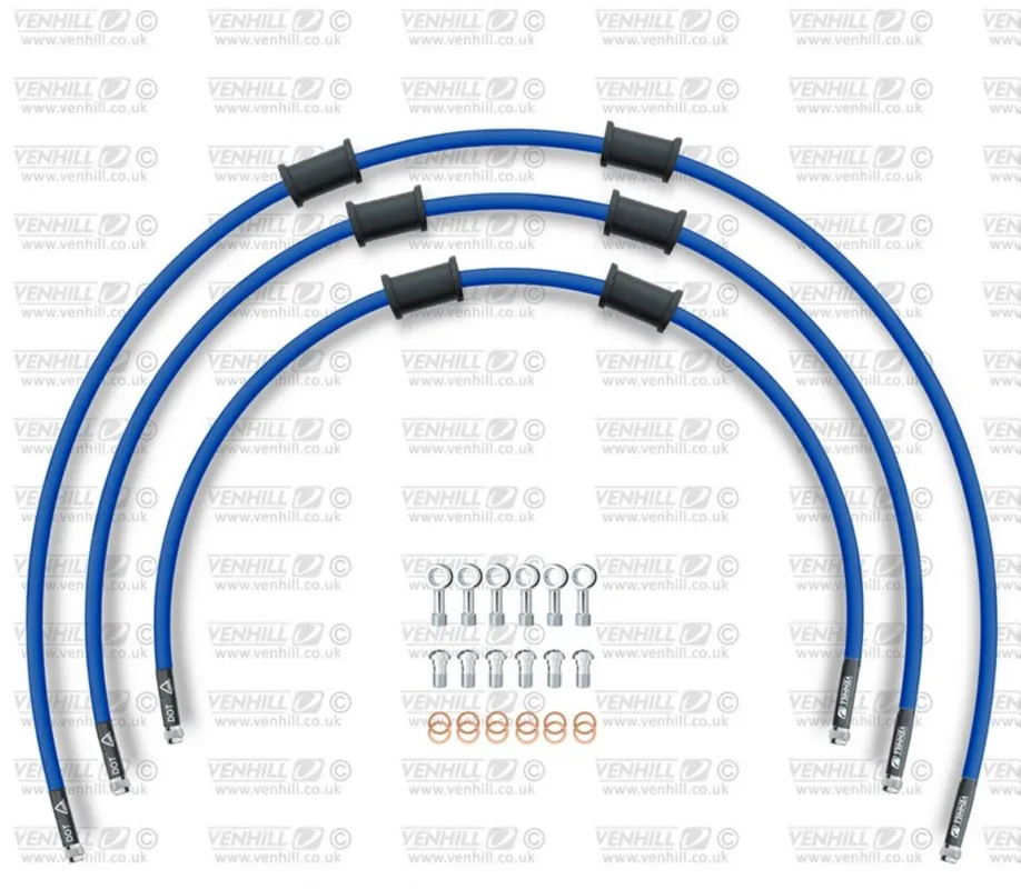 STANDARD Hadice přední brzdy sada Venhill POWERHOSEPLUS KAW-5009FS-SB (3 hadice v sadě) modré hadice, nerezové koncovky Víkendová Akce